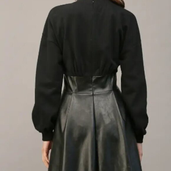 409. Mixed Contrast Corset Faux Leather Mini Dress - Picture 2 of 3